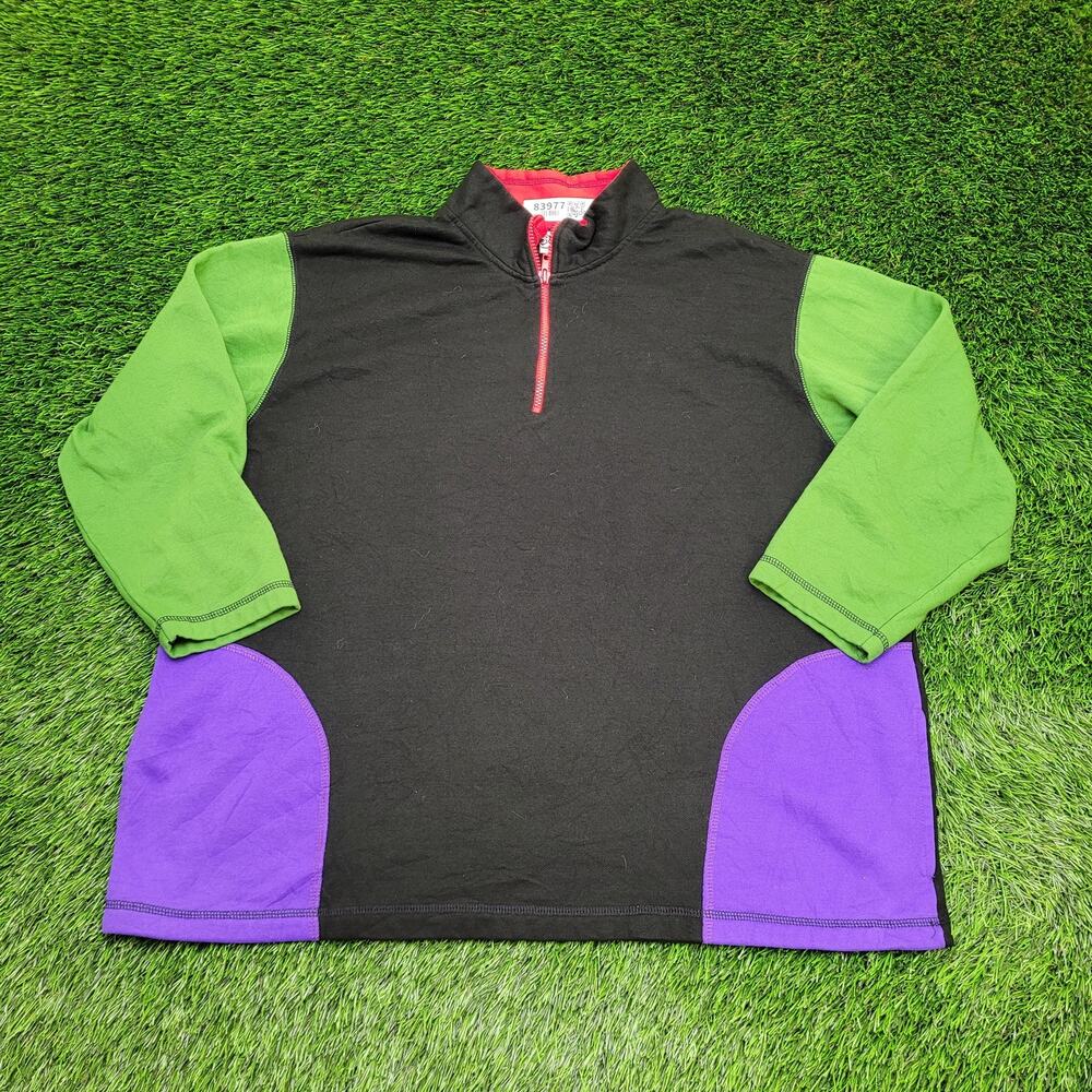 Vintage 90s MOD 1/4 Zip Pullover Sweater 2XL 27x28 Black Green Purple